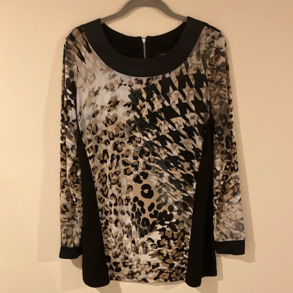 Style & Co. Women's Black and Brown Animal Print Tunic